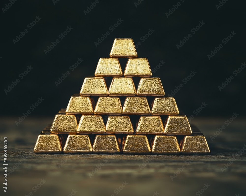 Stacked Gold Bars in Pyramid Formation Stacked Gold Bars in Pyramid Formation