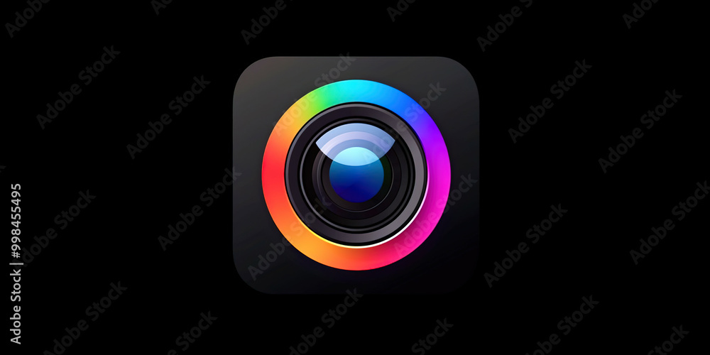 A colorful camera lens with a black background A colorful camera lens with a black background