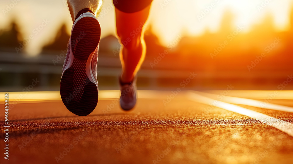 Fototapeta premium Runners Legs in Motion on Track at Sunset