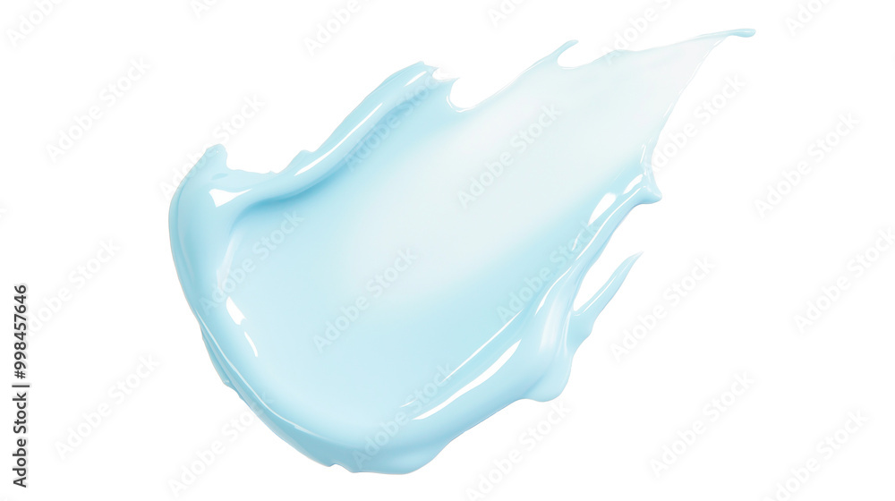 Smooth light blue cream smear with glossy texture transparent image. Skincare hydrating product isolated cutout 3d render. Cosmetic lotion brushstroke cut out clipart design element png