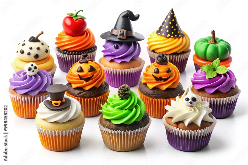 Assortment of Festive Halloween Cupcakes Featuring Pumpkin and Ghost Designs Assortment of Festive Halloween Cupcakes Featuring Pumpkin and Ghost Designs