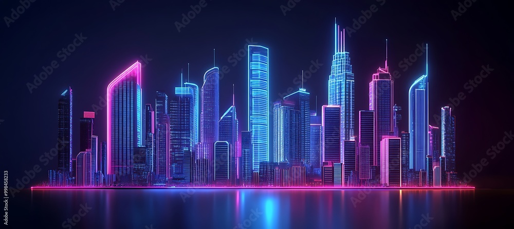 A vibrant, futuristic skyline with a large dark area for text A vibrant, futuristic skyline with a large dark area for text
