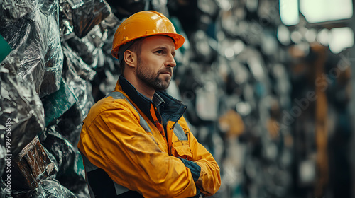 An engineer of middle age performs quality control checks at a production facility photo