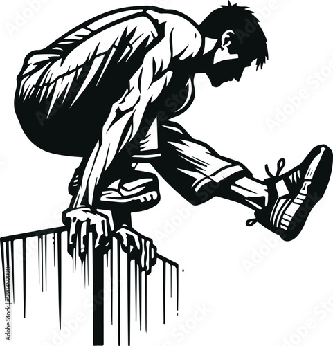 Monochrome Cosmonaut Parkour Sports Logo Concept Vector Illustration Design Silhouette Style