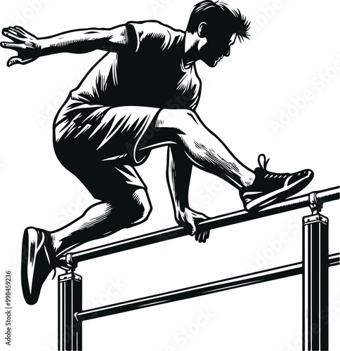 Monochrome Cosmonaut Parkour Sports Logo Concept Vector Illustration Design Silhouette Style