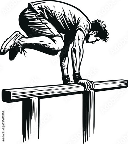 Monochrome Cosmonaut Parkour Sports Logo Concept Vector Illustration Design Silhouette Style