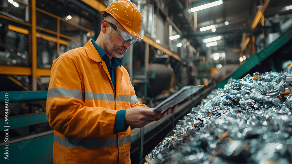 An engineer of middle age performs quality control checks at a production facility An engineer of middle age performs quality control checks at a production facility