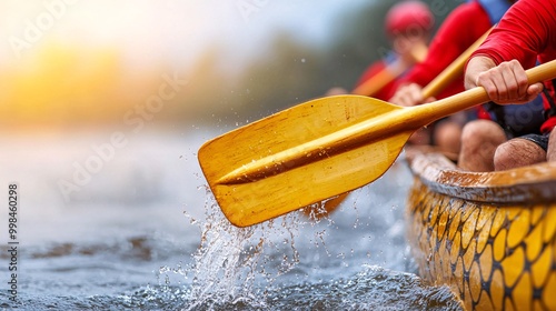 Team Paddling a Canoe During Water Race photo