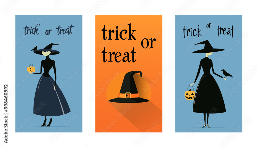 Obraz premium Halloween Posters or Flyers set. Flat style. Vector set for postcard, flyer, banners.