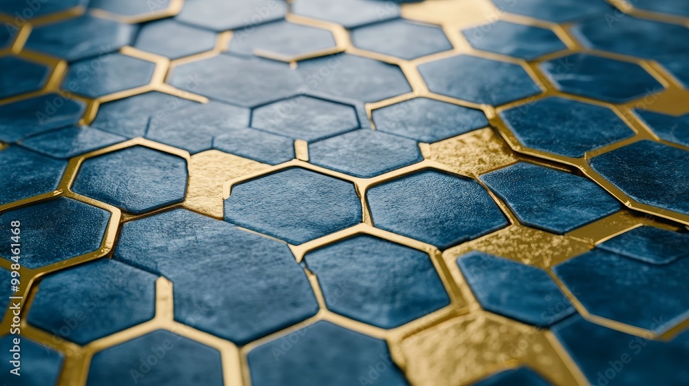 Geometric honeycomb wallpaper with an abstract blue and gold hexagon background Geometric honeycomb wallpaper with an abstract blue and gold hexagon background