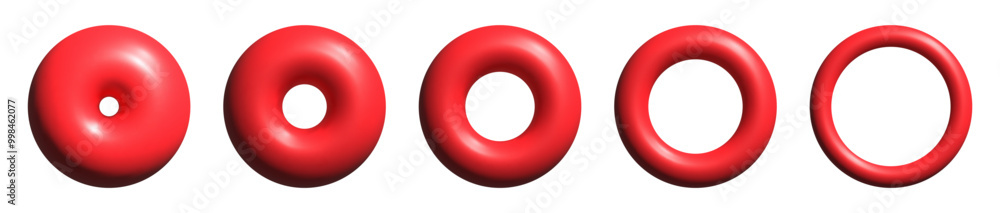 set of red inflated 3d circles set of red inflated 3d circles