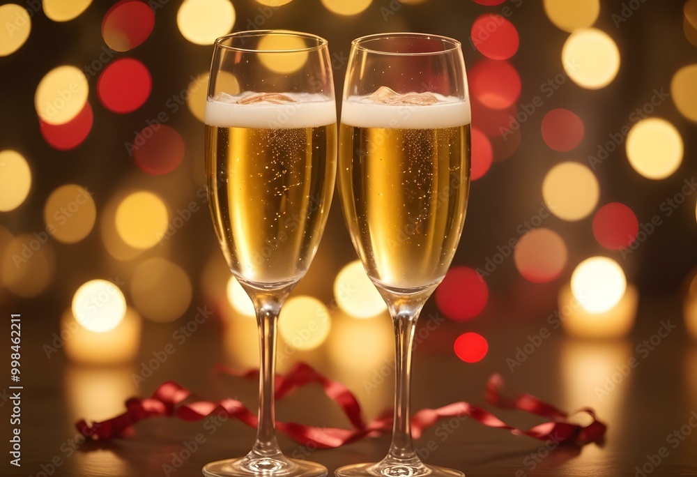 Two champagne glasses being held up in a toast Two champagne glasses being held up in a toast