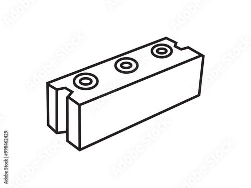 Outline cement cinder Block Isolated on White Background. Editable stroke.