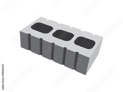 Gray Cement Cinder Block Isolated on White Background.