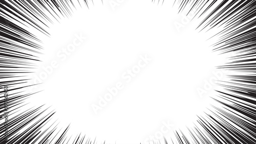 漫画のような放射線・集中線背景　黒　サイズ比率16:9	
