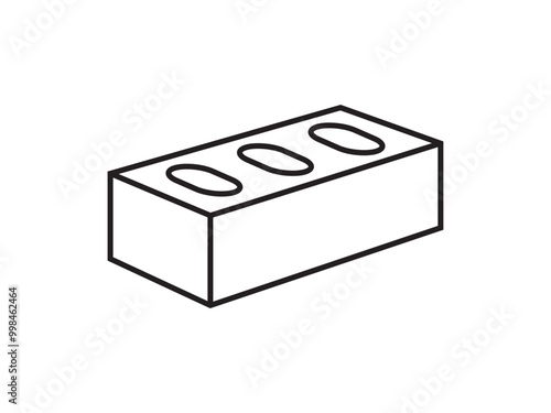 Outline cement cinder Block Isolated on White Background. Editable stroke.