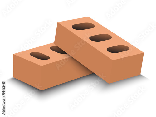 Red stone square brick, building material, cartoon 3D vector icon illustration isolated on white background