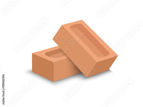 Red stone square brick, building material, cartoon 3D vector icon illustration isolated on white background