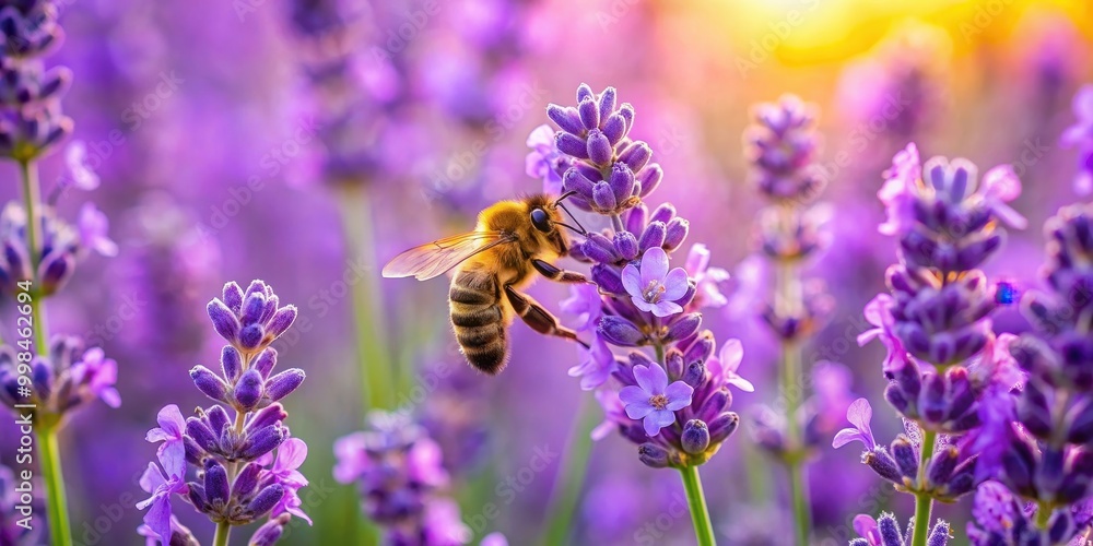 Bee on a vibrant purple lavender flower in a blooming field , nature, insect, pollination, garden, beekeeping, floral, purple Bee on a vibrant purple lavender flower in a blooming field , nature, insect, pollination, garden, beekeeping, floral, purple