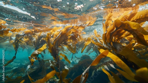 Vibrant Underwater Kelp Forest Ecosystem with Swaying Seaweed photo