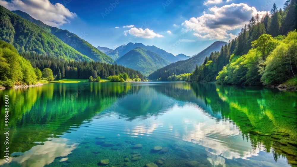 A peaceful and serene lake surrounded by lush green mountains , nature, tranquil, scenery, landscape, water, reflection A peaceful and serene lake surrounded by lush green mountains , nature, tranquil, scenery, landscape, water, reflection