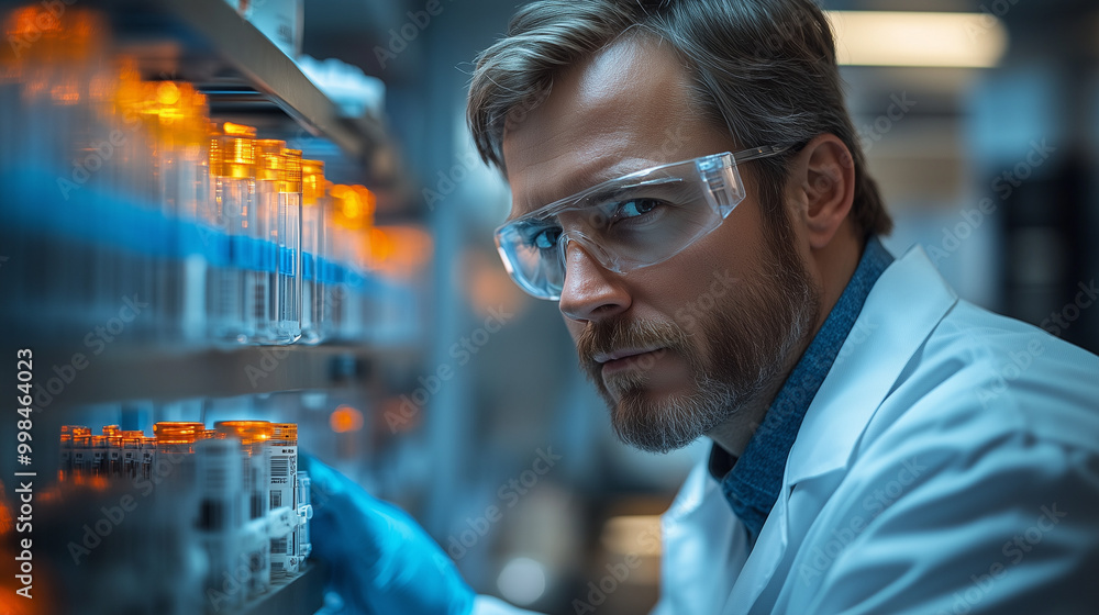 A focused scientist examines laboratory equipment, showcasing advanced technology and a commitment to research. A focused scientist examines laboratory equipment, showcasing advanced technology and a commitment to research.