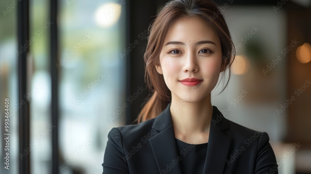 Elegant and confident Korean business woman standing in office, looking at camera, female leader, lawyer or company manager Elegant and confident Korean business woman standing in office, looking at camera, female leader, lawyer or company manager