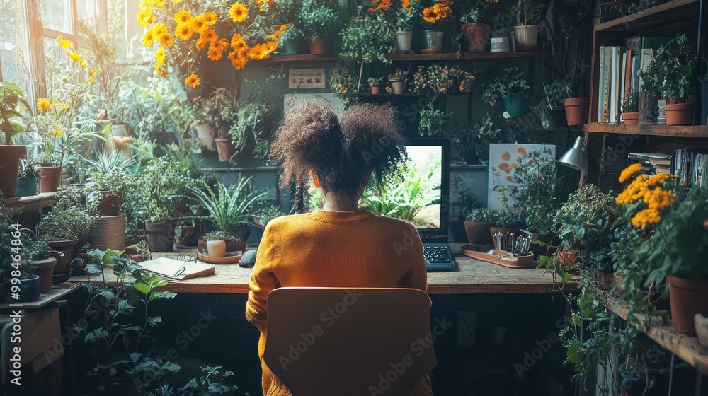 Woman Working In a Greenhouse Office Woman Working In a Greenhouse Office