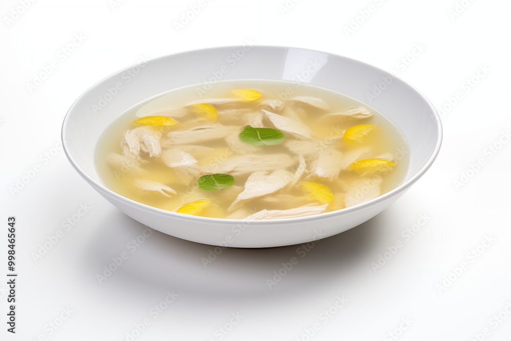 A steaming bowl of chicken corn soup with shredded chicken, sweet corn kernels, and chopped spring onions floating on surface. The broth is thick and creamy, with visible herbs, on white background A steaming bowl of chicken corn soup with shredded chicken, sweet corn kernels, and chopped spring onions floating on surface. The broth is thick and creamy, with visible herbs, on white background