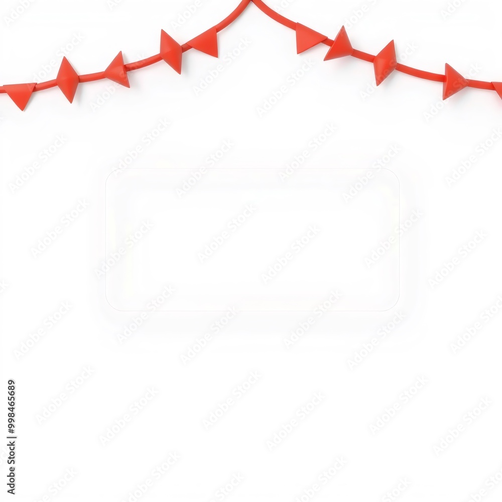 Red Triangle Garland Above White Rectangle on White Background. Red Triangle Garland Above White Rectangle on White Background.