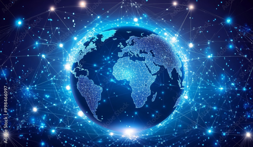An illustration showing a global network connection (points and lines on a world map). Modern illustration using a point and line composition concept. An illustration showing a global network connection (points and lines on a world map). Modern illustration using a point and line composition concept.