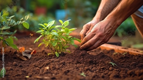 Hands Planting a Sapling in Rich Soil