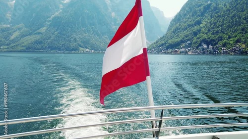 National flag of Austria flapping on cruise ship. Austrian flag waving on wind