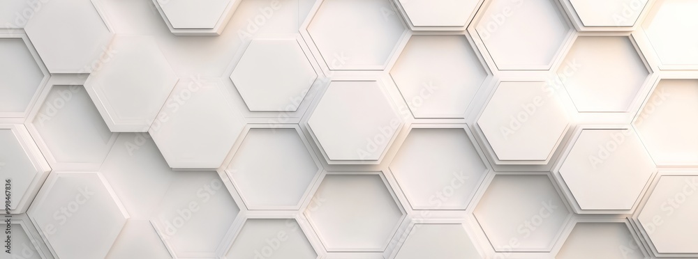 The abstract hexagon in bright white - a 3D render