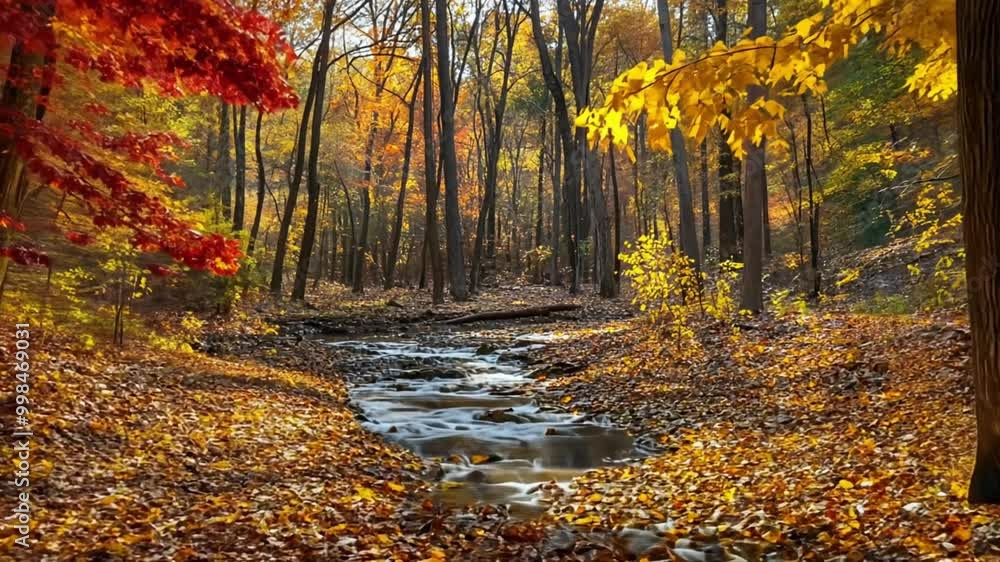 Autumn forest in the sunlight. Generative AI Autumn forest in the sunlight. Generative AI