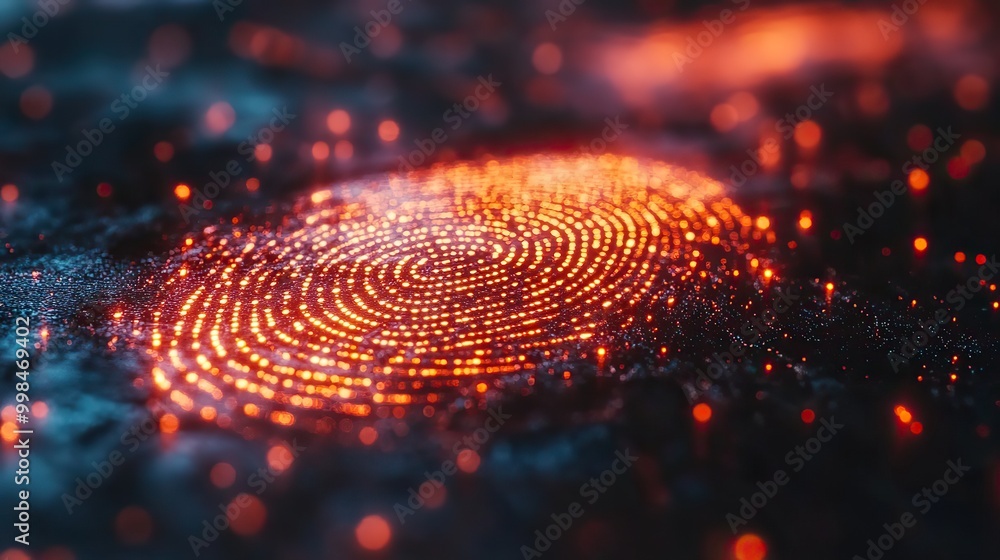 The abstract palm hands touching a fingerprint highlights biometrics and global network security against digital crime. The abstract palm hands touching a fingerprint highlights biometrics and global network security against digital crime.