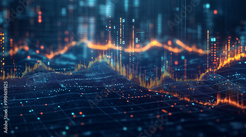 An abstract representation of rising stock indices, showcasing futuristic financial data points and graphs that illustrate market trends and performance