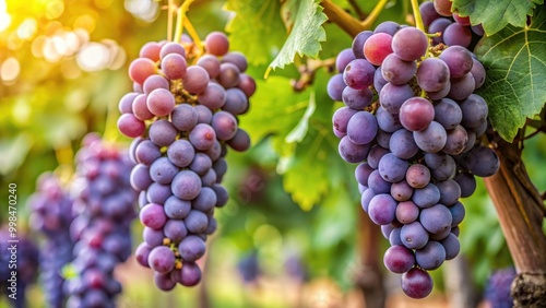 Wallpaper Mural Close-up of ripe purple grapes on vine, grape, fruit, vineyard, agriculture, farming, fresh, organic, juicy, cluster Torontodigital.ca
