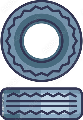 Illustration of a car tire and its tread pattern, symbolizing durability and performance.