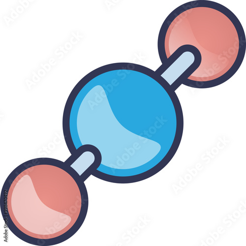 Illustration of a CO2 molecule with one carbon atom and two oxygen atoms, representing carbon dioxide structure.