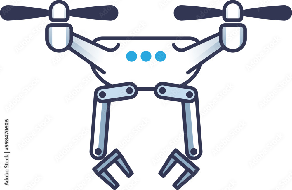 Illustration of a delivery drone with propellers and robotic arms, symbolizing modern delivery technology. Illustration of a delivery drone with propellers and robotic arms, symbolizing modern delivery technology.
