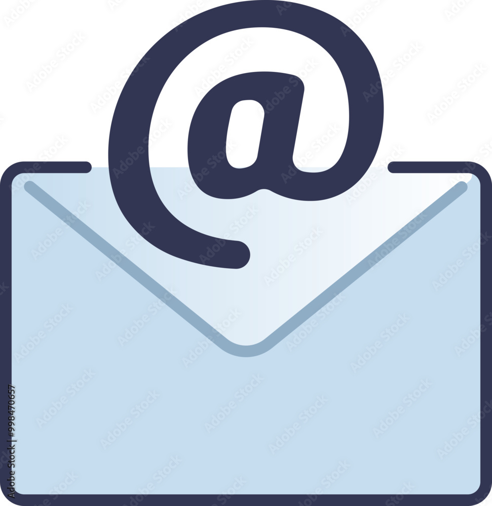 An envelope with an '@' symbol, representing email communication. An envelope with an '@' symbol, representing email communication.