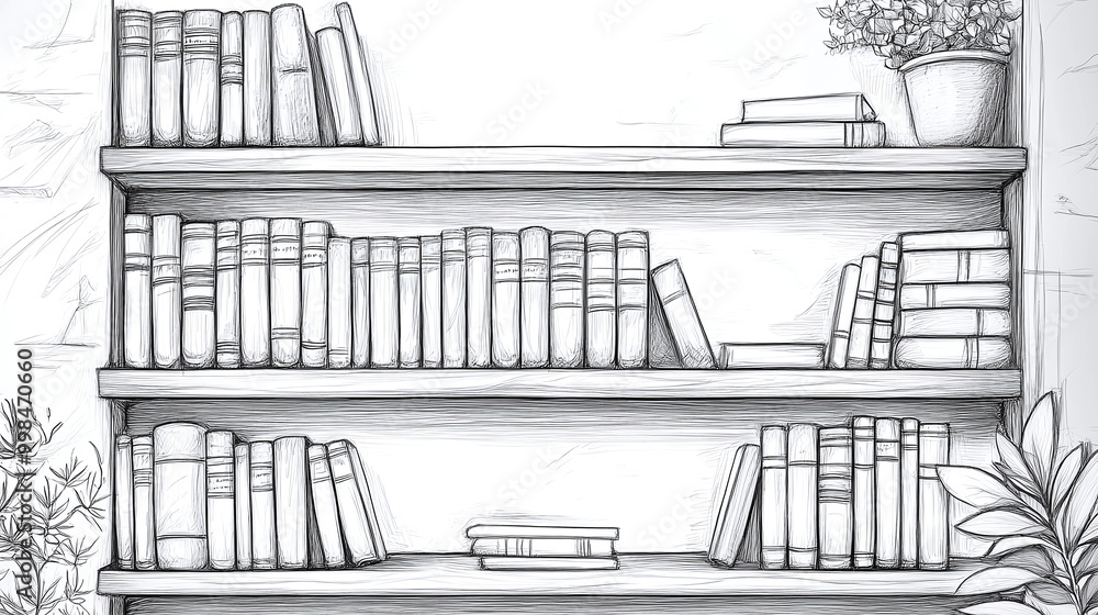 Minimalist bookshelf line art Minimalist bookshelf line art
