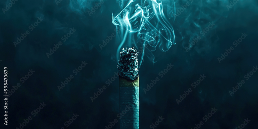 A cigarette is lit and the smoke is rising into the air A cigarette is lit and the smoke is rising into the air