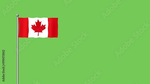 Canada flag animation on green screen. Canada flag waving in the wind on the flagpole.