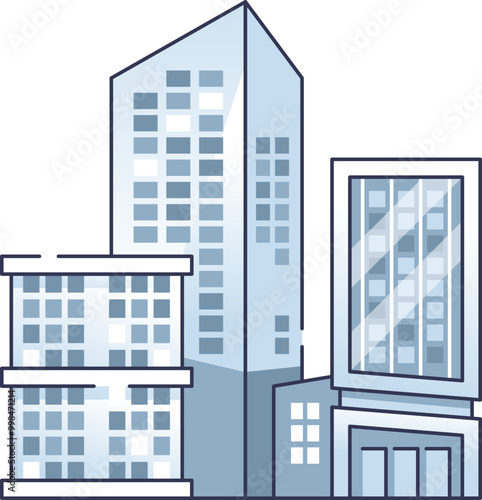 Illustration of modern highrise buildings showcasing urban architecture and cityscape.