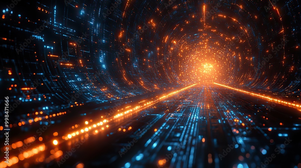 Obraz premium The abstract technology background includes glowing lines and a 3D tech wallpaper for a computer-generated digital composition.