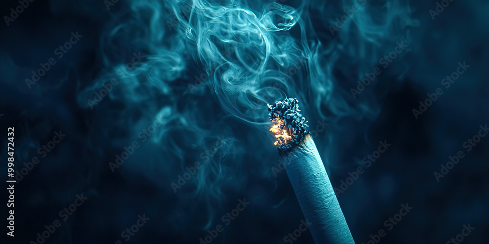 A cigarette is lit and the smoke is billowing out of it A cigarette is lit and the smoke is billowing out of it