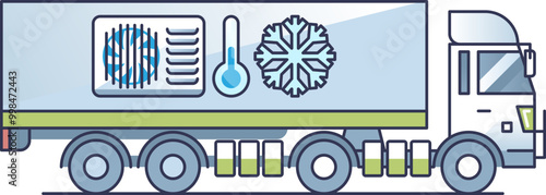 Illustration of a refrigerated truck with cooling symbols, representing temperature-controlled transportation.