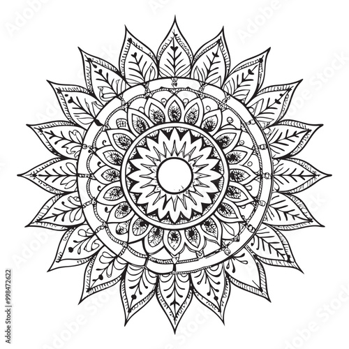 Vector illustration of a black and white mandala sun for coloring book, sole mandala in bianco e nero da colorare vettoriale